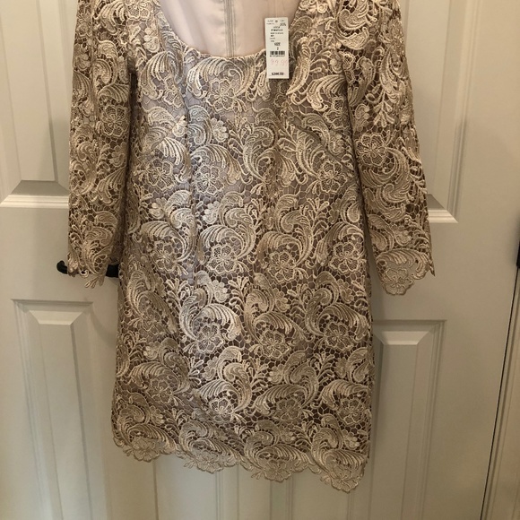 Champagne, holiday, new, lace, mini dress with tags, size 2 - Picture 2 of 5